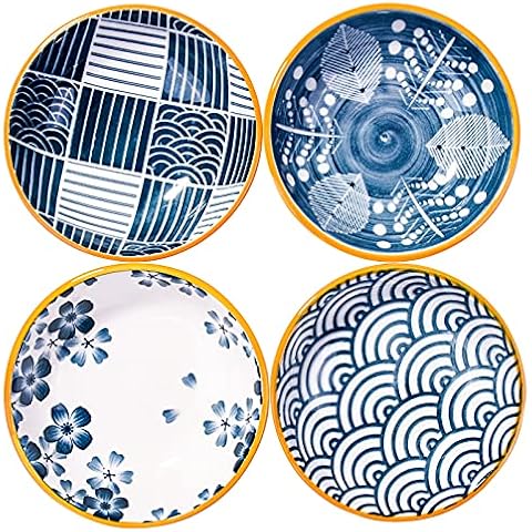 Japanese Side Dishes set of 4, Porcelain Soy Sauce Dish Sauce Bowl Seasoning Dishes Soy Dipping Sauce Dishes-Set of 4 Cover