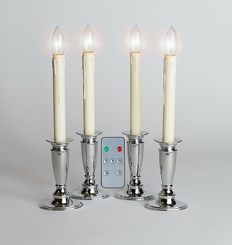 Juego de 4 velas de ventana a pilas con control remoto (plata brillante)