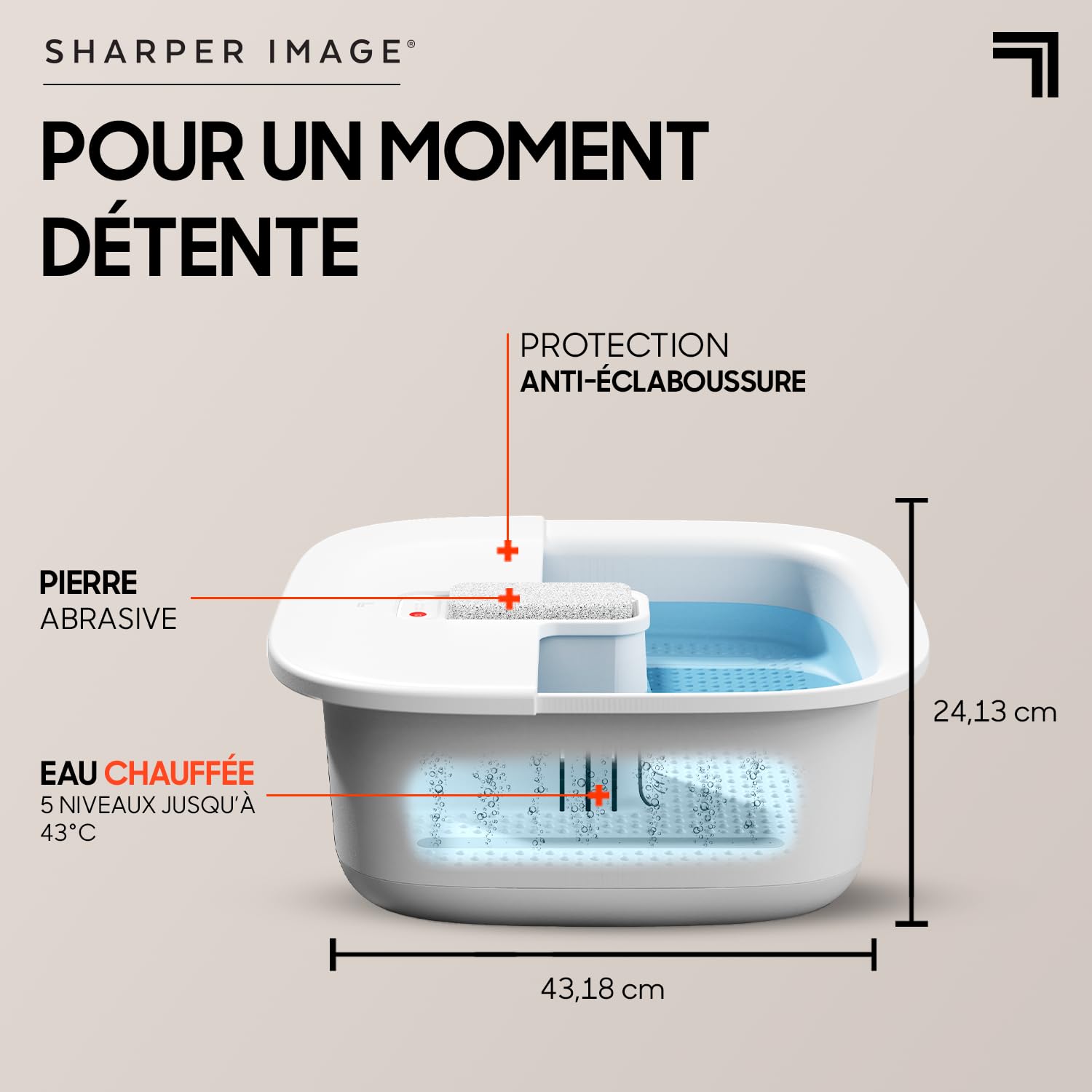 SHARPER IMAGE - Bain de pieds À Bulles Et Chauffant - Bain À Remous - Massage Et Relaxation - Massage Voute Plantaire - Thalasso Pied - Cadeau Femme - Cadeau Homme