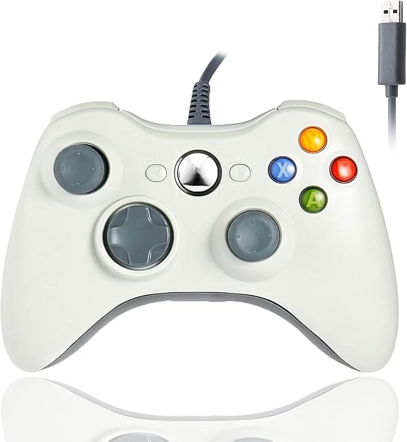 Hovlian Xbox 360 Wired Controller, USB xbox Controller PC Gamepad with Upgraded Joystick for Microsoft Xbox 360& Slim/PC Windows 10/8/7 (White)