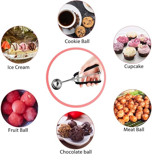 Miniatura 6 de Cuchara pequeña para galletas de 1 cucharada, tamaño #60, cuchara para masa de galletas, para hornear, acero inoxidable 188, agarre cómodo, para