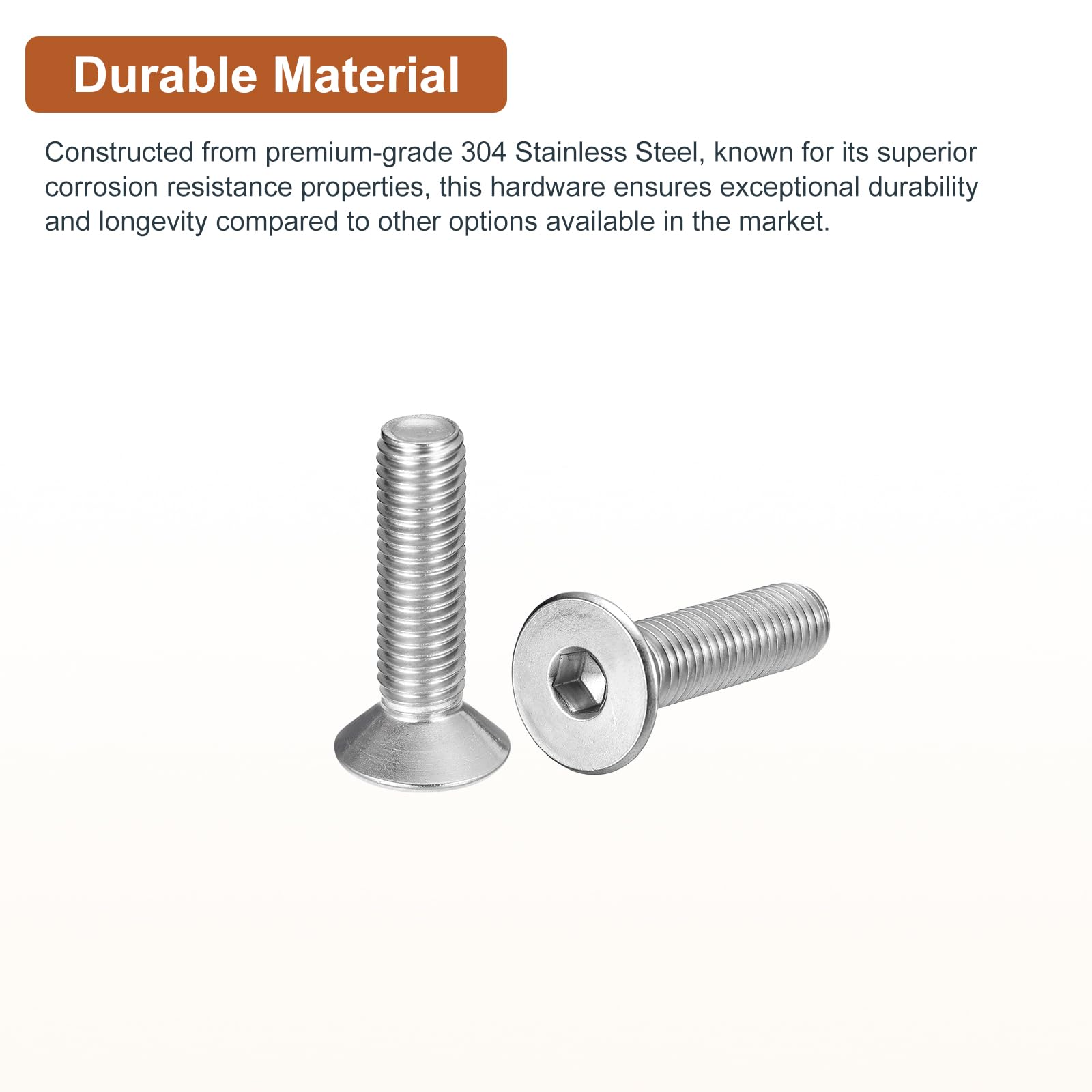 DTGN M10-1.5 x 40mm Flat Head Socket Cap Screws, 10 Pack 304 Stainless Steel Hex Socket Flat Head Screws, Full Thread - Image 3