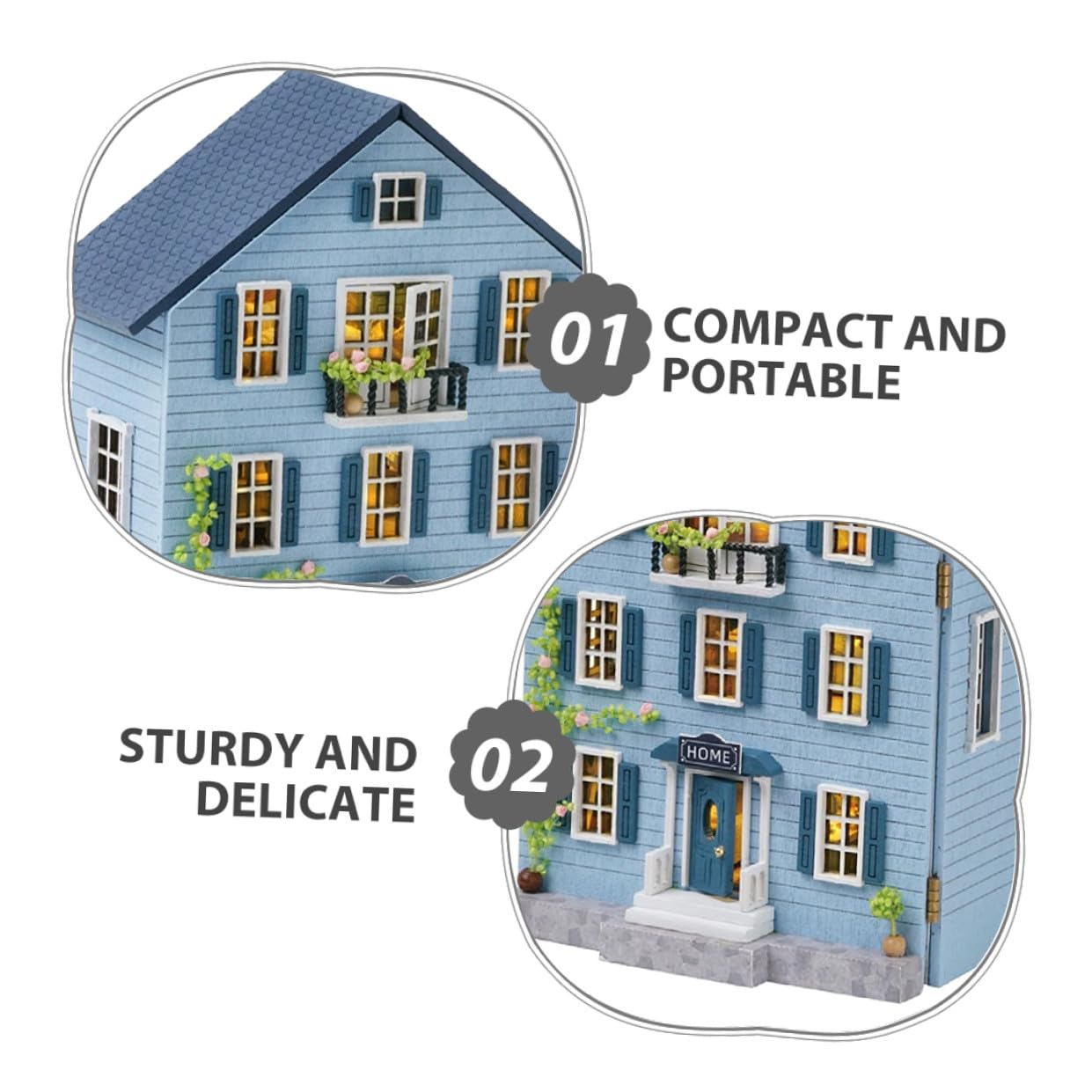 Kit per Casa delle Bambole in Miniatura in Legno con Mobili Set Fai da Te Compatto e Portatile Decorazioni per Villaggi Natalizi e Lavoretti Creativi per e Famiglie