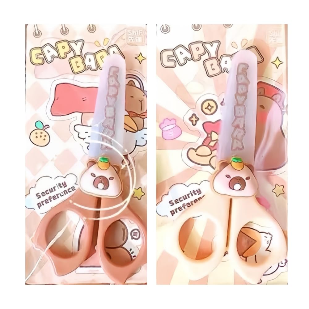 Feifei's Bow Capybara 2Pcs（Random Colour） Feifei’s Bow 2 Pack School Children Blunt Tip Kids Scissors, Sharp Stainless Steel Blades Safety Grip Handles For Student Craft Cutting Paper Scrapbooking Art Diy Craft (Capybara 2Pcs（Random Colour）)