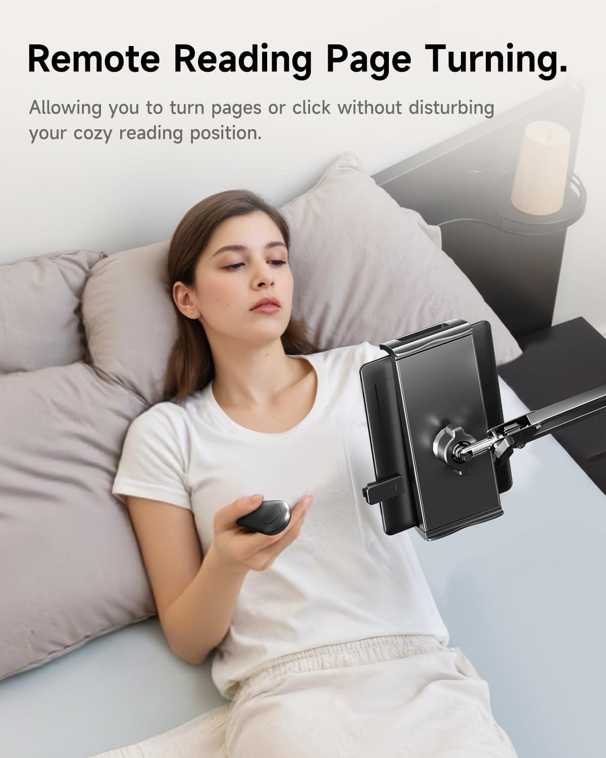 Supporto da pavimento per Kindle con telecomando per girare pagine | Supporto per tablet per leggere a letto con clicker - per Kindle Paperwhite, Oasis, iPad, iPhone e altro