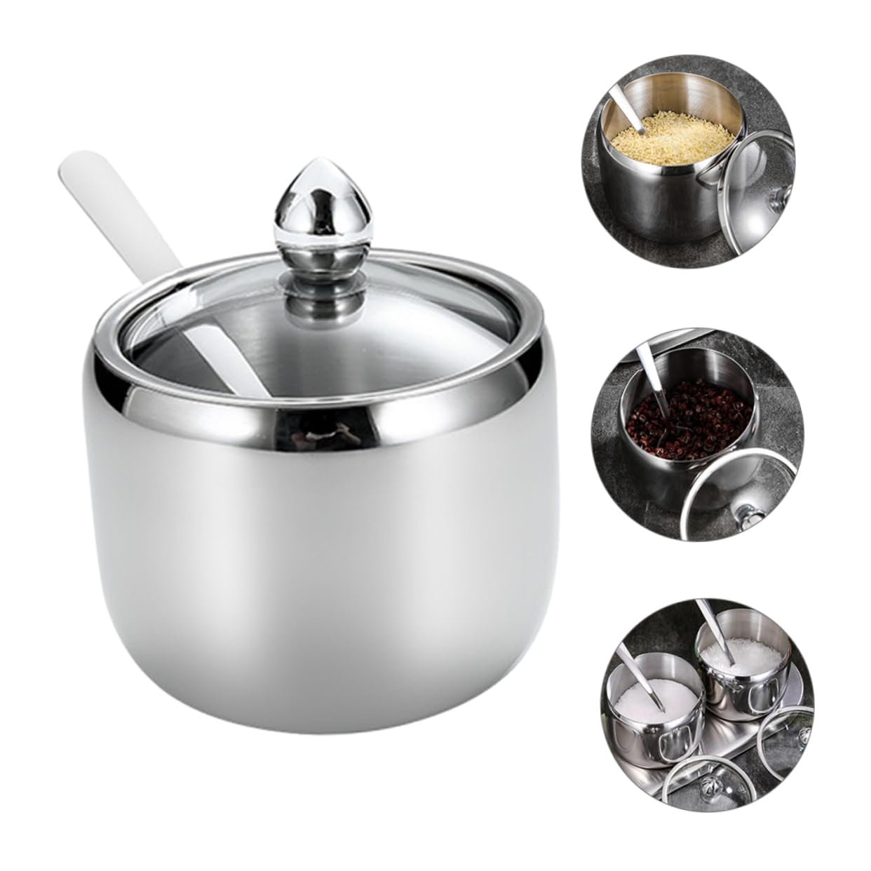 Cabilock Condiment Containers with Lids Spice Box for Sugar Salt Pepper and Seasonings Includes Spoon for Easy Scooping Airtight Storage for Kitchen and Bar Accessories