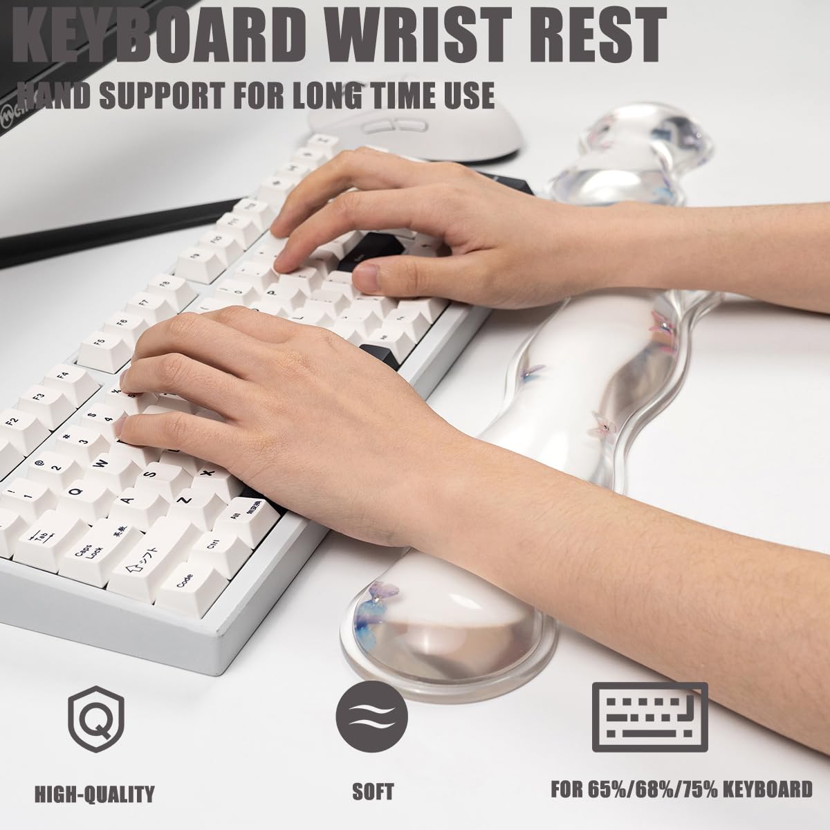 Gel Keyboard and Mouse Wrist Rest Set – Clear Wrist Rest for Computer Keyboard 60%/68%/75%, Comfort & Support for Typing and Gaming (Cute Butterfly)