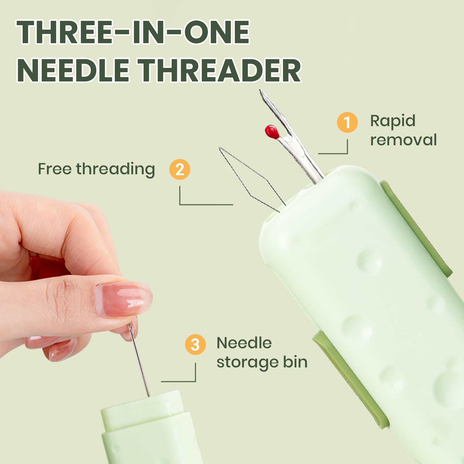 3 in 1 Needle Threader Openers, 2025 New Automatic Needle Threader with Magnetic Needle Storage Case, Quick Sewing Machine Loop Automatic Needle Threader, Needle Threader Quick Sewing Set (Green)