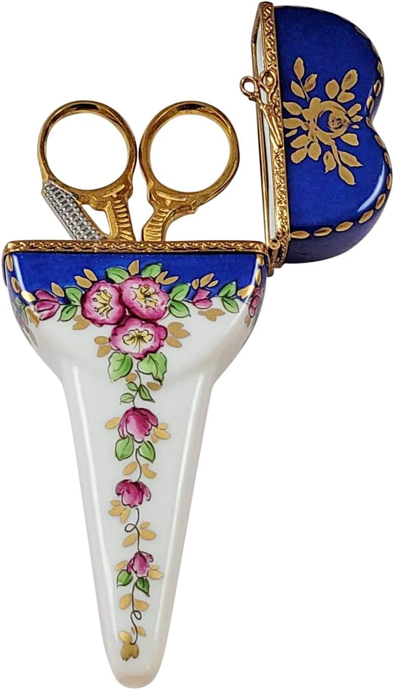 Rochard Scissors Case with Scissors Limoges Porcelain Box