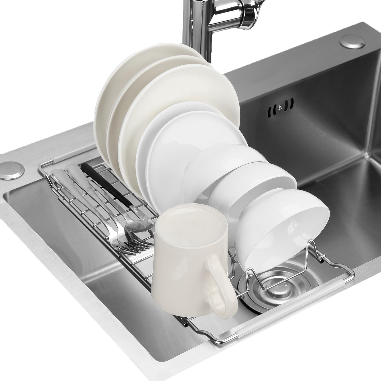 PapakeNook Space Saving Dish Drying Rack Small - Expandable Telescopic Over The Sink Drying Rack,304 Stainless Steel Dishrack for 13.58" - 21.65"