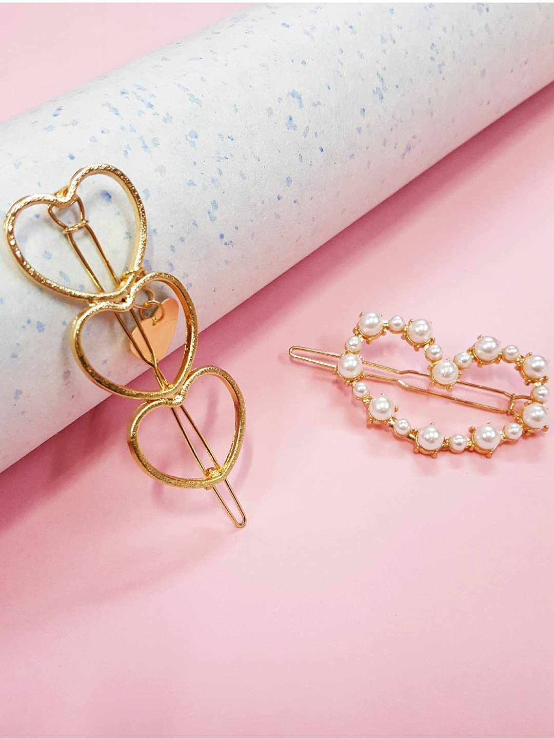 OOMPHelicious Combo of 2 Gold Tone Heart Shape Hair Pin/Hair Clip /Hair Clamp For Women & Girls