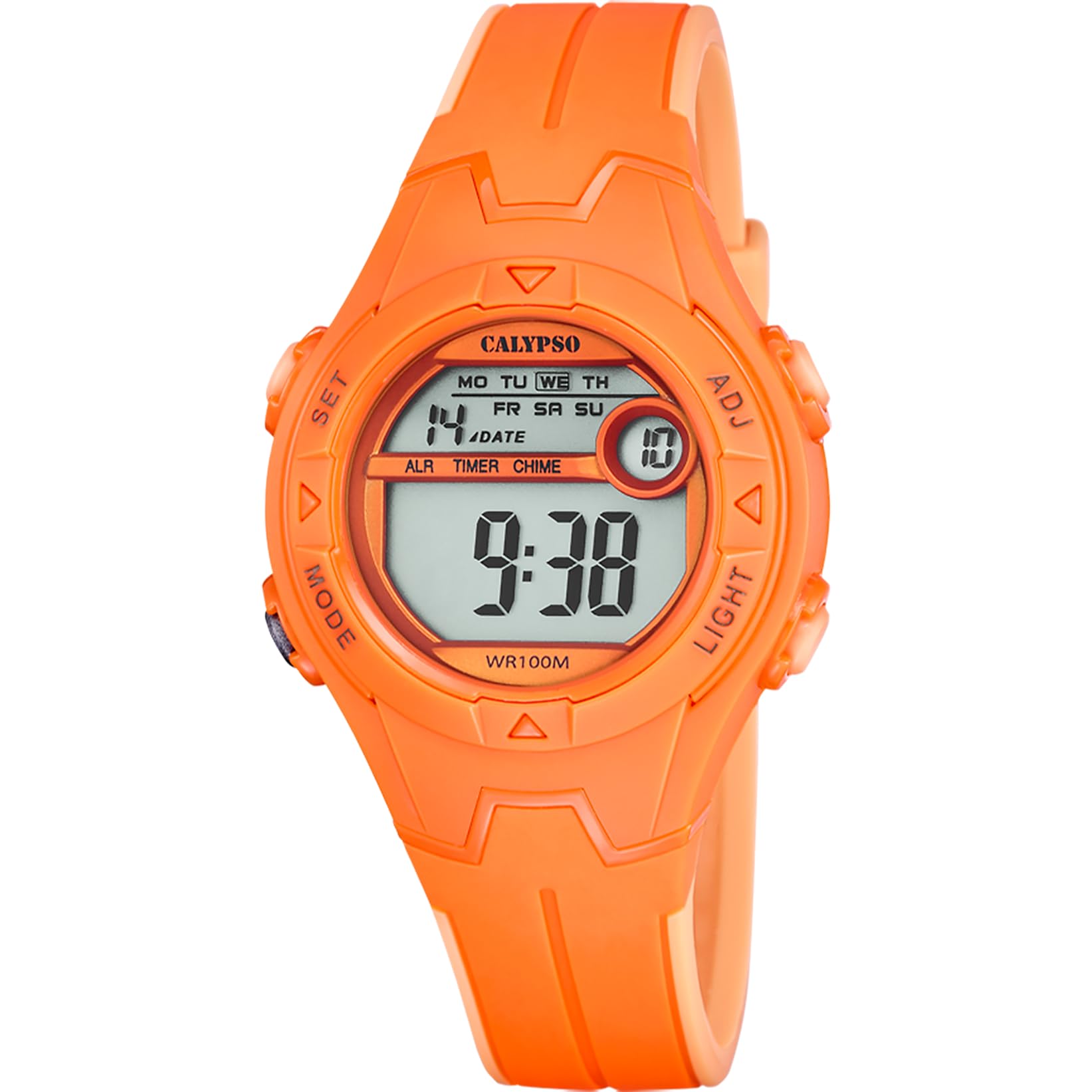 CALYPSO CALYPSO Reloj Digital Infantil Niño Niña de Caucho Naranja - Resistente al Agua 10 ATM Fecha y Calendario, Cronógrafo, Doble Horario, Luz, Alarma, 12 y 24 Horas K5849/4 - Junior Collection