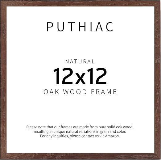 puthiac 12x12 Walnut Oak Wood Picture Frame - Minimalist 12x12 Poster Frame, 12"x12" Picture Frame Wood, Natural Solid Wooden Picture Frames for Wall Art Photo and Prints (1 Pack, Walnut)