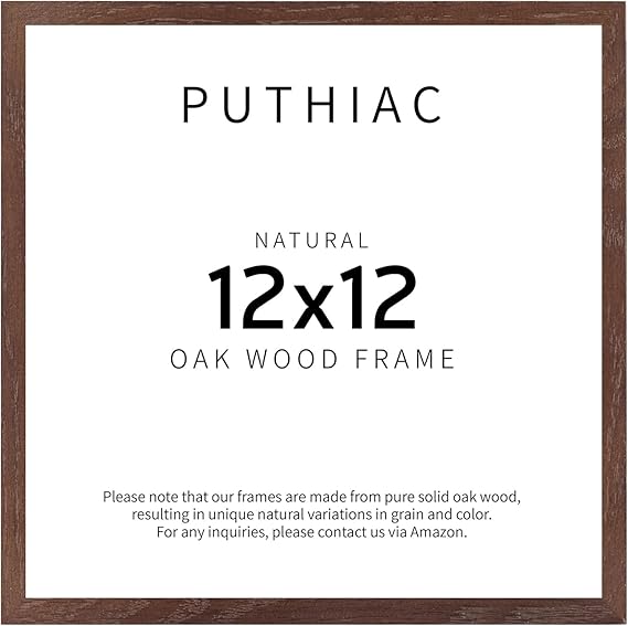 puthiac 12x12 Walnut Oak Wood Picture Frame - Minimalist 12x12 Poster Frame, 12"x12" Picture Frame Wood, Natural Solid Wooden Picture Frames for Wall Art Photo and Prints (1 Pack, Walnut)