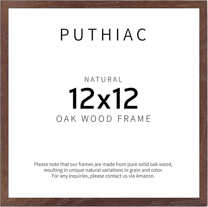 puthiac 12x12 Walnut Oak Wood Picture Frame - Minimalist 12x12 Poster Frame, 12"x12" Picture Frame Wood, Natural Solid Wooden Picture Frames for Wall Art Photo and Prints (1 Pack, Walnut)