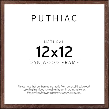 puthiac 12x12 Walnut Oak Wood Picture Frame - Minimalist 12x12 Poster Frame, 12"x12" Picture Frame Wood, Natural Solid Wooden Picture Frames for Wall Art Photo and Prints (1 Pack, Walnut)