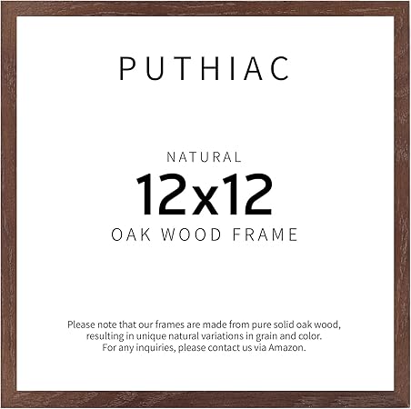 puthiac 12x12 Walnut Oak Wood Picture Frame - Minimalist 12x12 Poster Frame, 12"x12" Picture Frame Wood, Natural Solid Wooden Picture Frames for Wall Art Photo and Prints (1 Pack, Walnut)