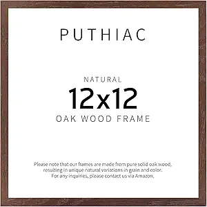 puthiac 12x12 Walnut Oak Wood Picture Frame - Minimalist 12x12 Poster Frame, 12"x12" Picture Frame Wood, Natural Solid Wooden Picture Frames for Wall Art Photo and Prints (1 Pack, Walnut)