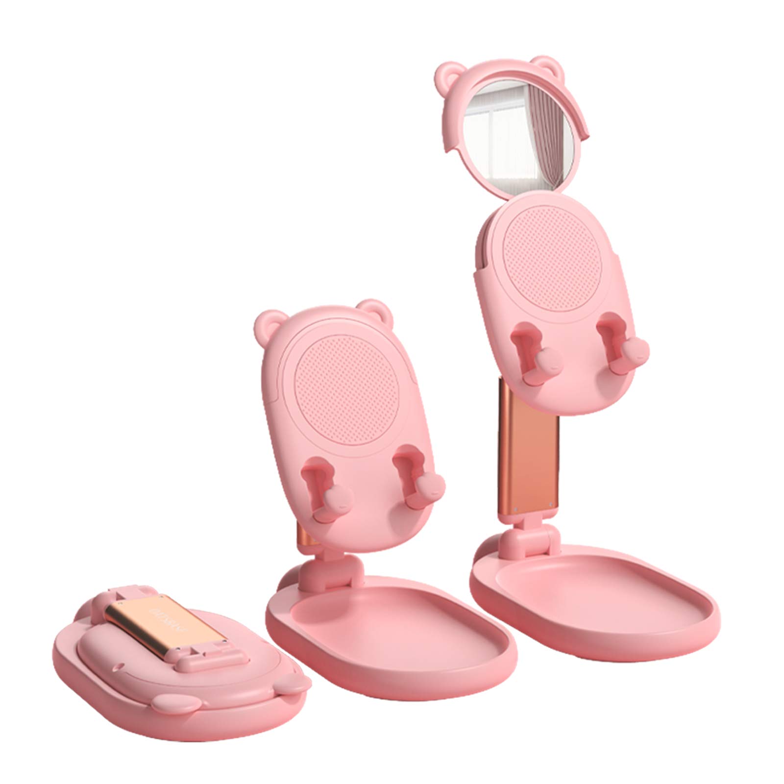 nedieaPhone Stand For Desk, Cute Bear Mobile Phone Holder, Foldable Kawaii Accessoriess, Cell Phone Stand for iPhone SE 13/12/11/Pro/XR/XS/Max, Samsung Galaxy, All Smartphones(4-10 inches)(Pink)