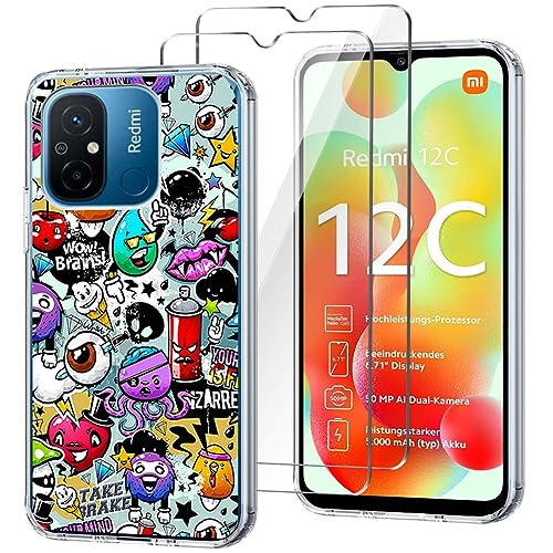 HuiYouMY Custodia per Xiaomi Redmi 12C Cover + [2