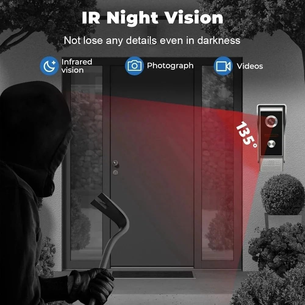 Timbre Inalámbrico con Cámara,Videoportero 4 Hilos,Detección Humana PIR,Audio Bidireccional,Videoportero WiFi,Timbre Casa,Visión Nocturna,IP65 Resistente al Agua (1 timbre + 1 monitor)