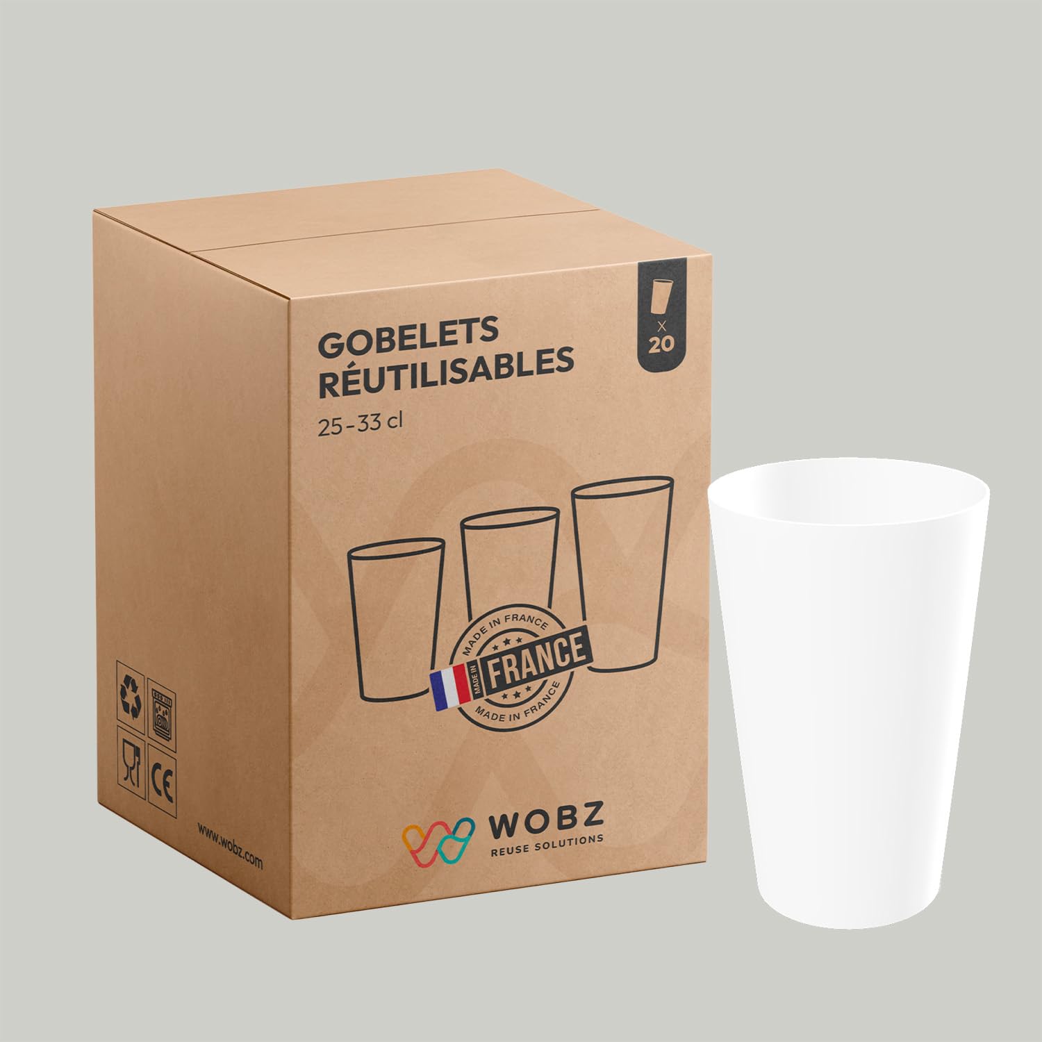 Wobz - Gobelet Vierge Opaque - Polypropylène - Fabriqué En France - 25 cl - Pack De 500