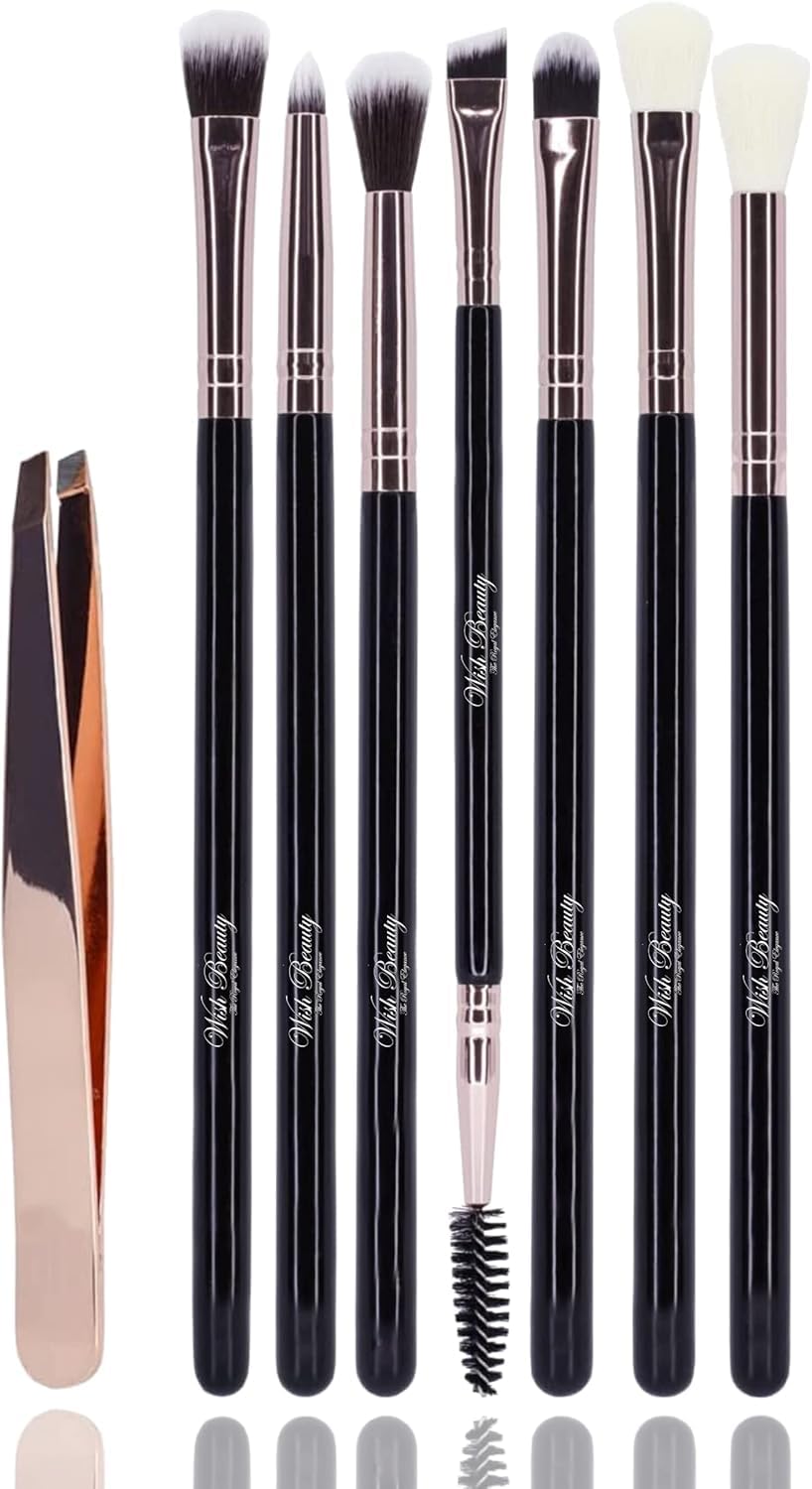 Wishbeauty Pro Eye Brush Set, 8pcs Eyeshadow & Eyebrow Brushes for Smoky Eye Contour, Powder, Cream & Highlighter