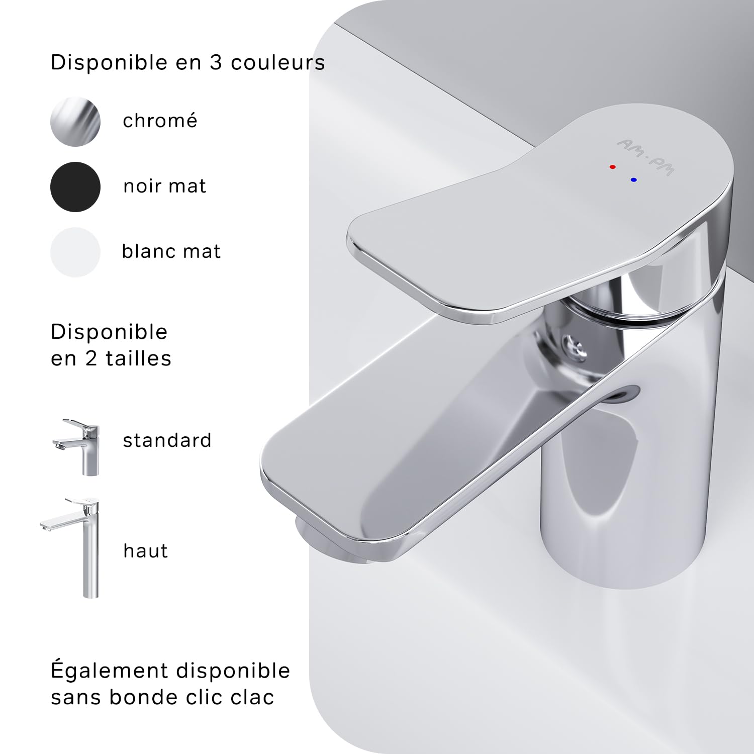 AM.PM – Robinet Salle Bain FXA82100, Mitigeur Lavabo Chromé avec Bonde Clic-Clac, Robinet Lave-Main Taille S