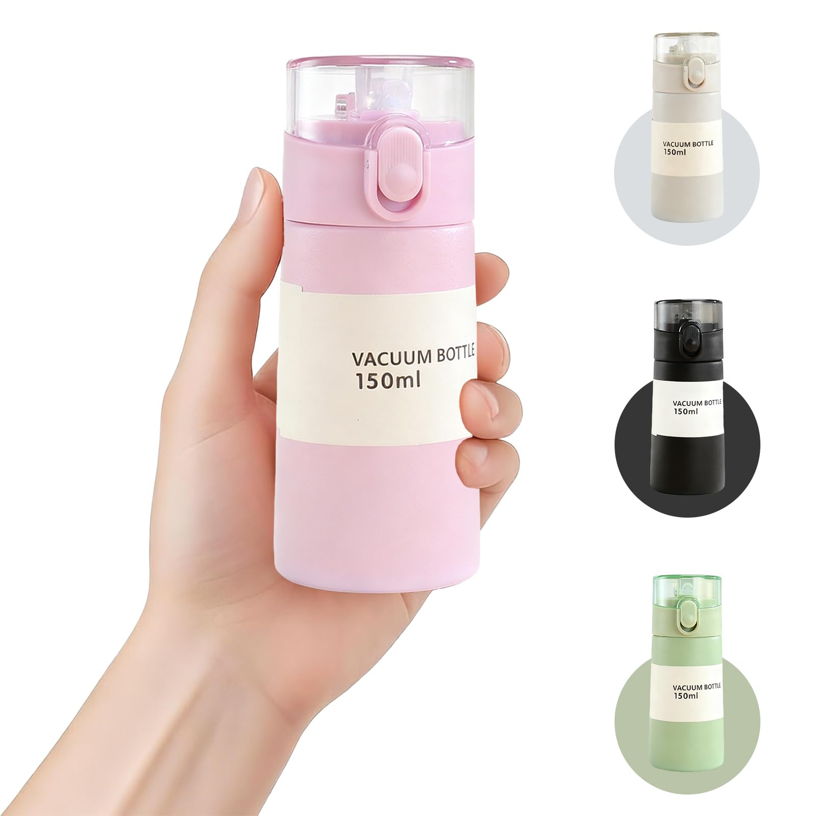 Senshuomy 5.3oz Mini Water Bottle,Small Flasks,Stainless Steel Insulated Water Bottles,Leakproof Drinks Bottle with Carry Handle for Hot&Cold Drinks,Coffe,Juice(Pink)