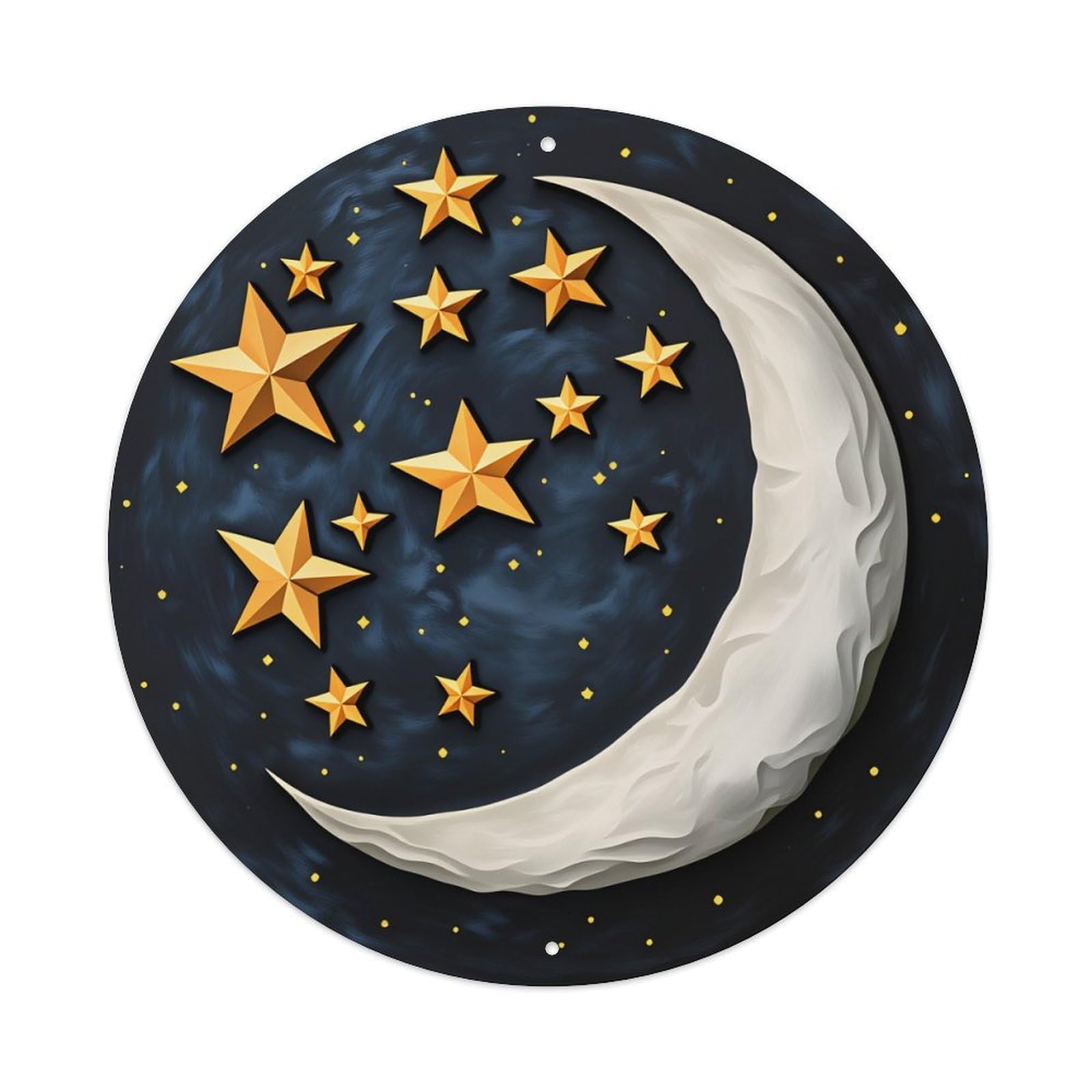 Wmlzdnwr Vintage Moon And Stars Pattern Print Design Round Tin Sign,Retro Wall Art,Metal Poster For Home, Bar, Garage, Cafe, Rustic Indoor & Outdoor Decor, 8X8 Inches