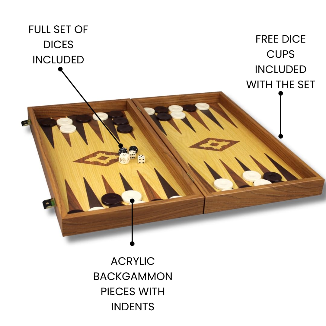 Jeu de Backgammon Manopoulos en Bois Chêne & Noyer 20 Pouce