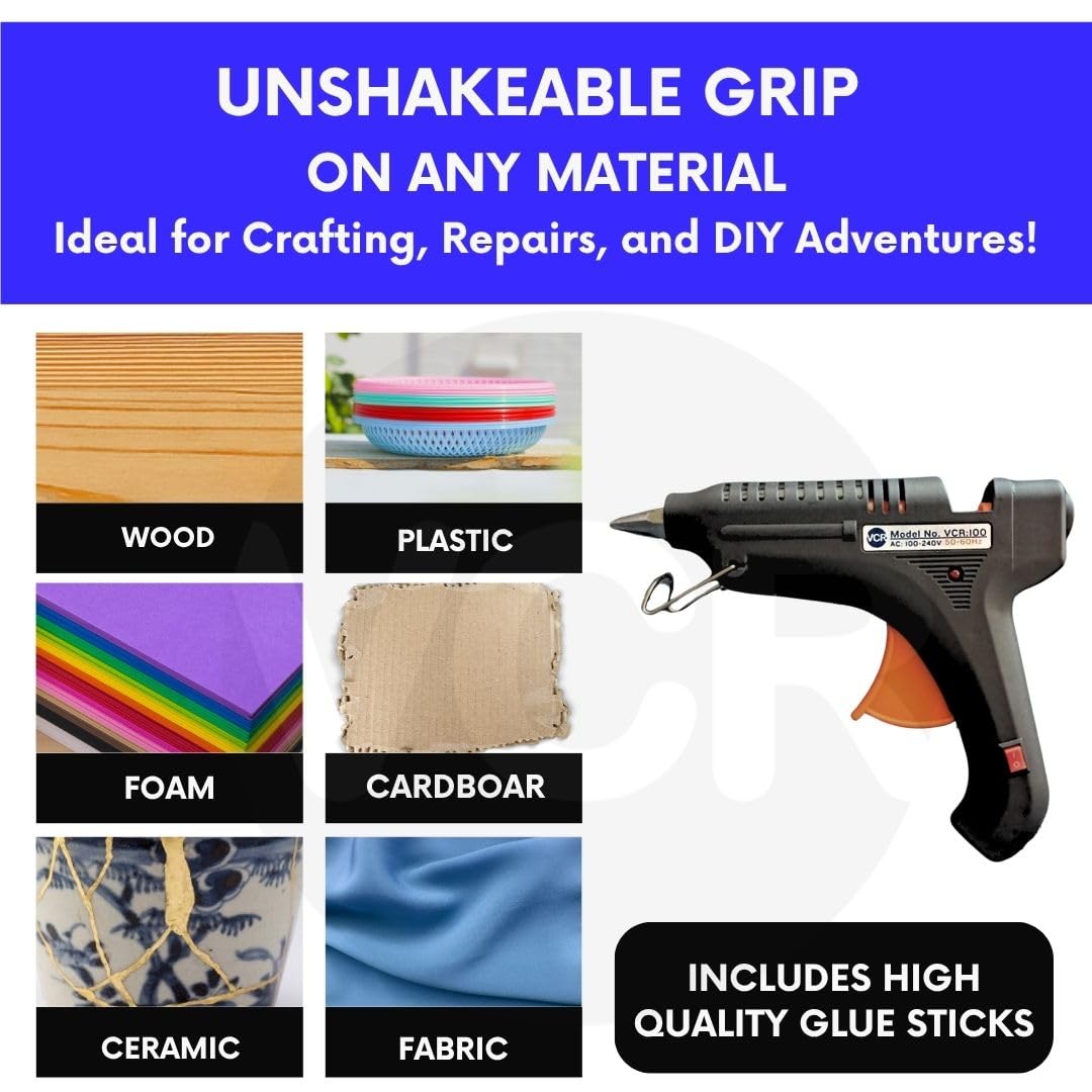 VCR 100W Professional Hot Melt Glue Gun for Crafting & DIY Purpose - 100 Watts - ON/Off Switch for Precise Glue Output - Easy To Use Black Glue Gun + 5 Transparent - 11mm Glue Sticks - VCR 100 - Image 5 thumbnail