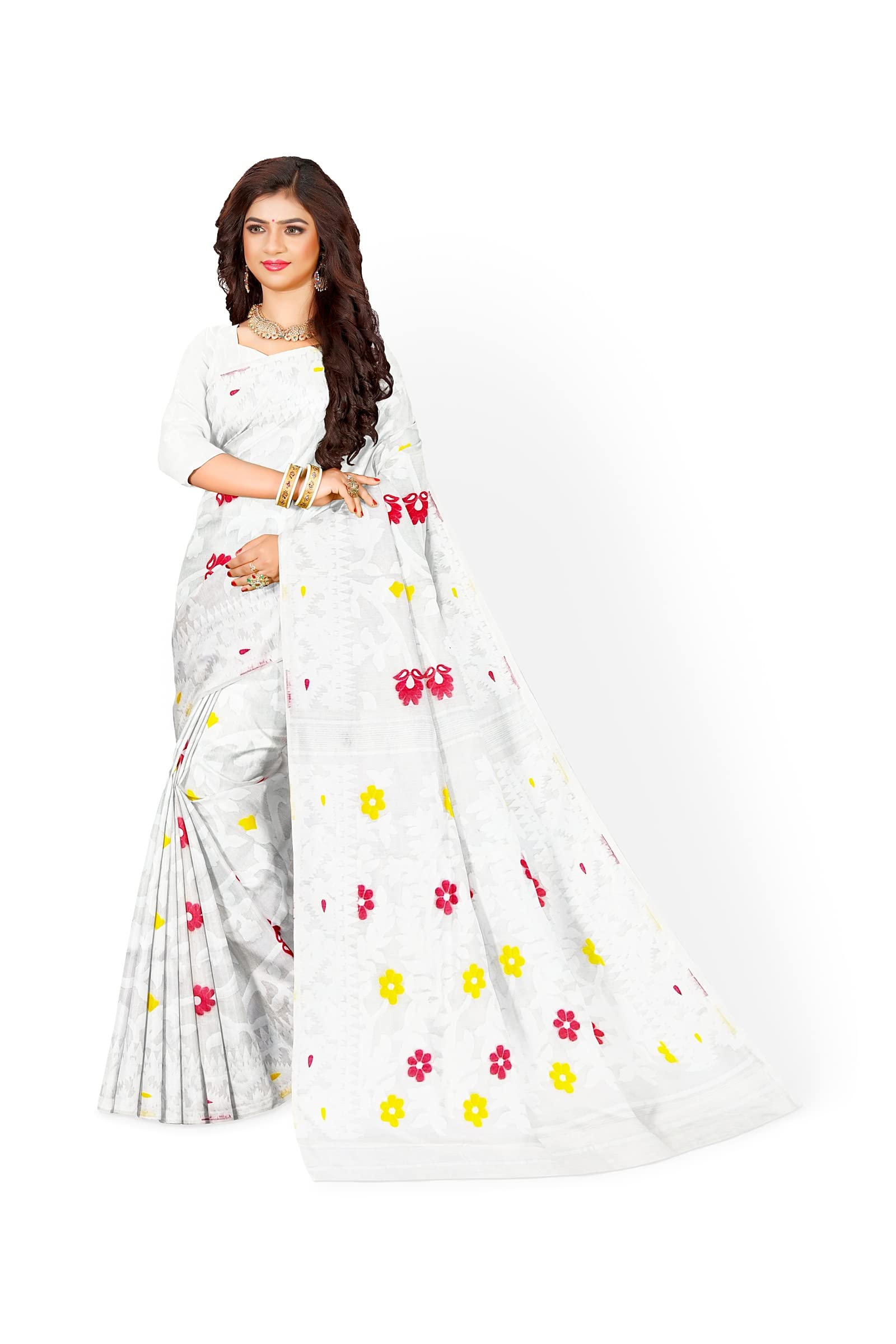 Red SareeSaraswati Puja Saree Collection || Soft Jamdani Saree || RED SAREE || JM_077 | White