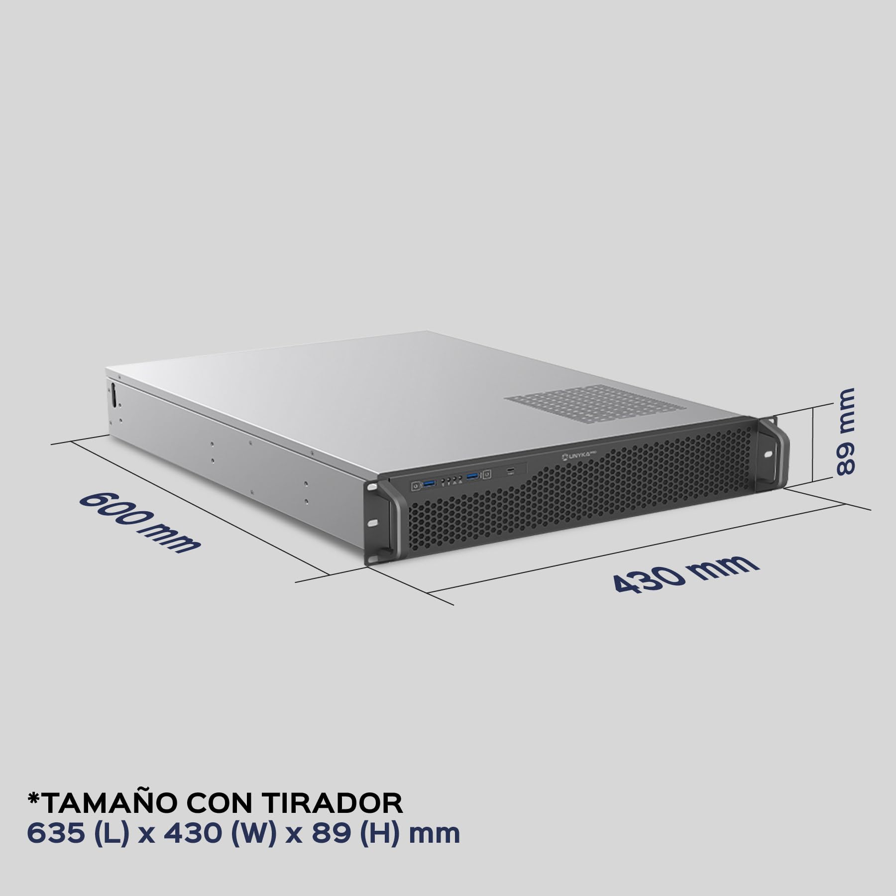 Scatola Rack 19" 2U 600mm ATX Unykach UK2130 - Chassis Server Professionale, 6 alloggiamenti (4 x 3,5 + 2 x 2,5), USB-C 3.2, 5 ventole PWM incluse, compatibile GPU High Range