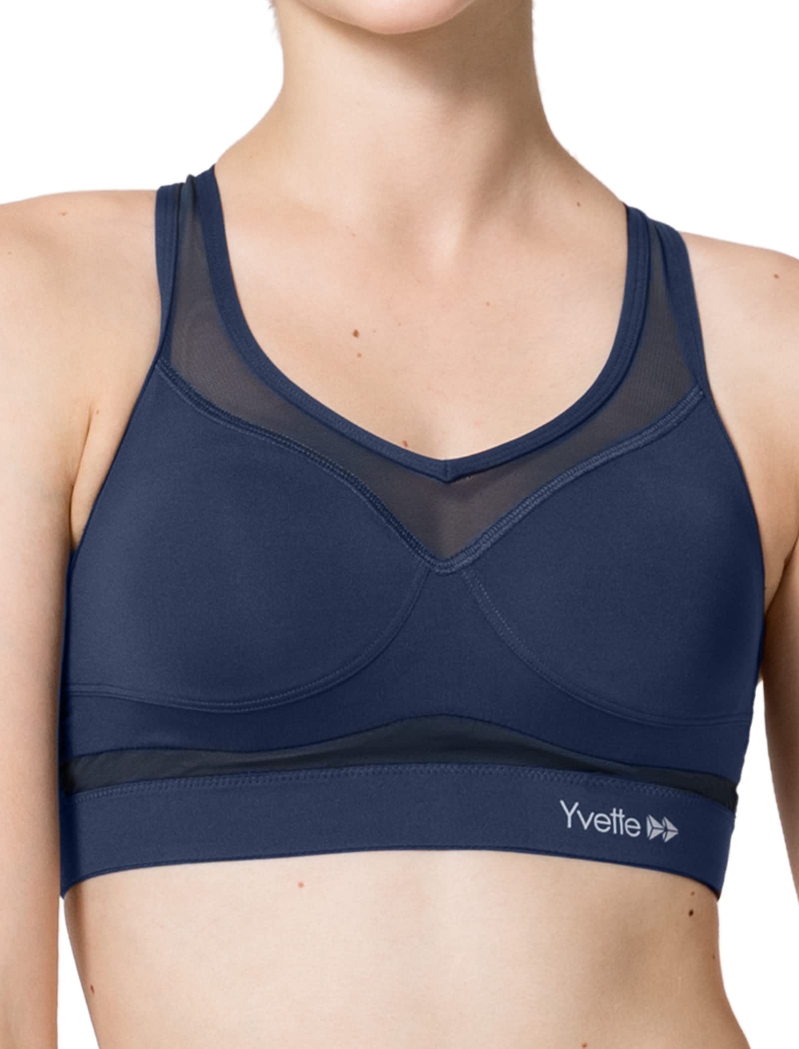 Yvette Sports Bra, Strong Hold, Mesh, Ringer Back, for Large Breasts, Without Underwire, Padded for Fitness, Running, Yoga