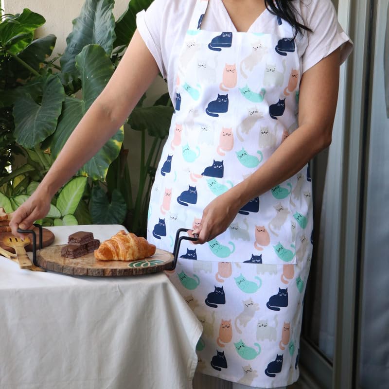 Image of Oak & Lily 100% Cotton Kitchen Apron | Fully washable with large front pocket | European quality | Made for Indian sizes