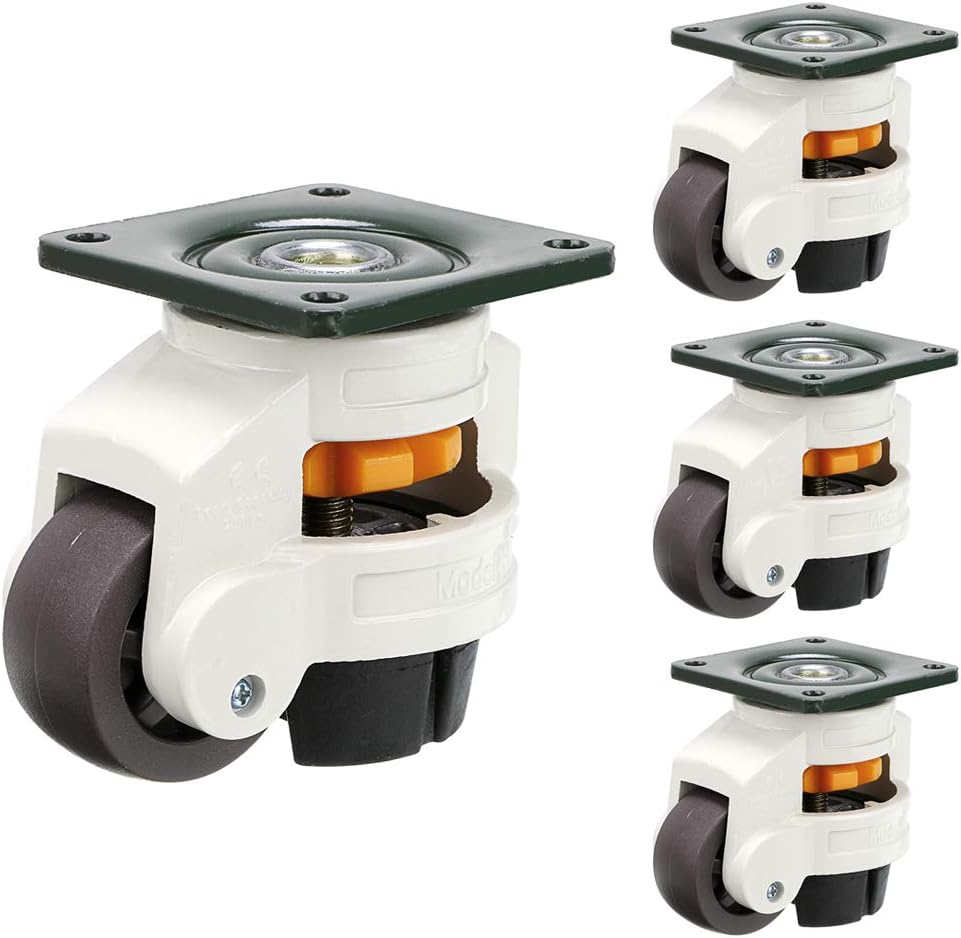 Skelang 4 Pcs 40F Leveling Machine Caster, Top Plate Leveling Wheel with Retractable NBR Pad for Heavy Workbench Table, Electric Equipment, Bank Device, Vending Machine, Total Loading Capacity 330 Lbs