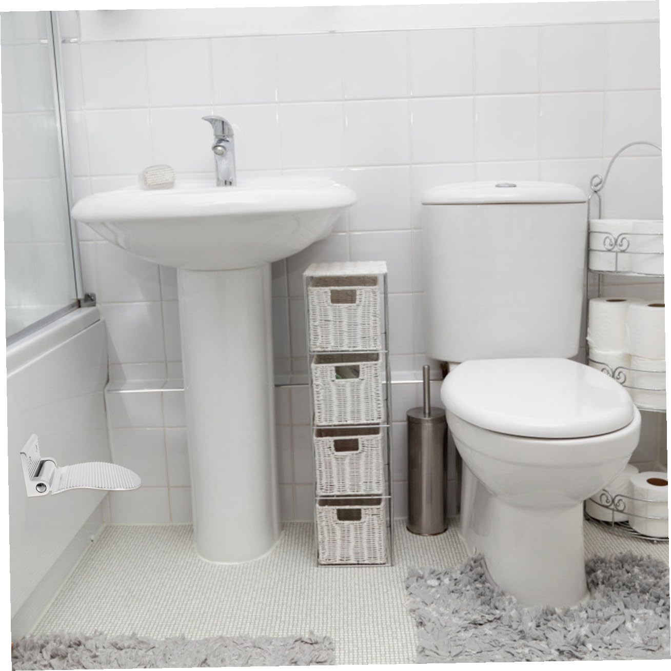 Pedal de Ducha de Acero Inoxidable Plegable para Baño, 1 Set