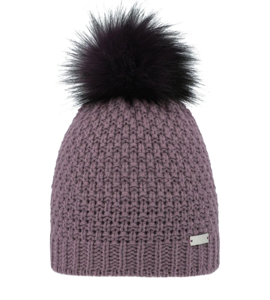 Eisglut Strickmütze mit Kunstfellbommel Lilottal Made in Germany