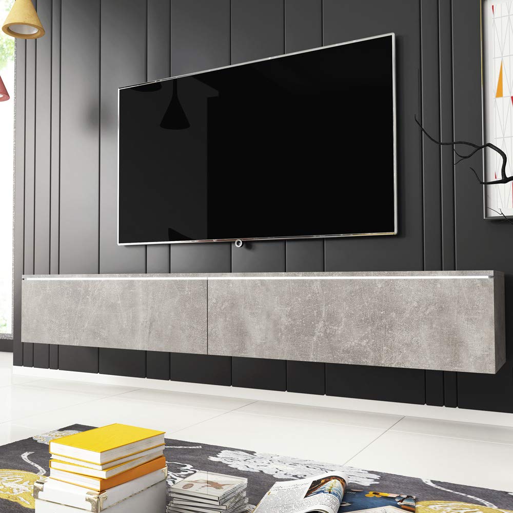 Selsey KANE – TV-Lowboard hängend/stehend 180 cm (Beton-Optik mit LED), Betonoptik Matt