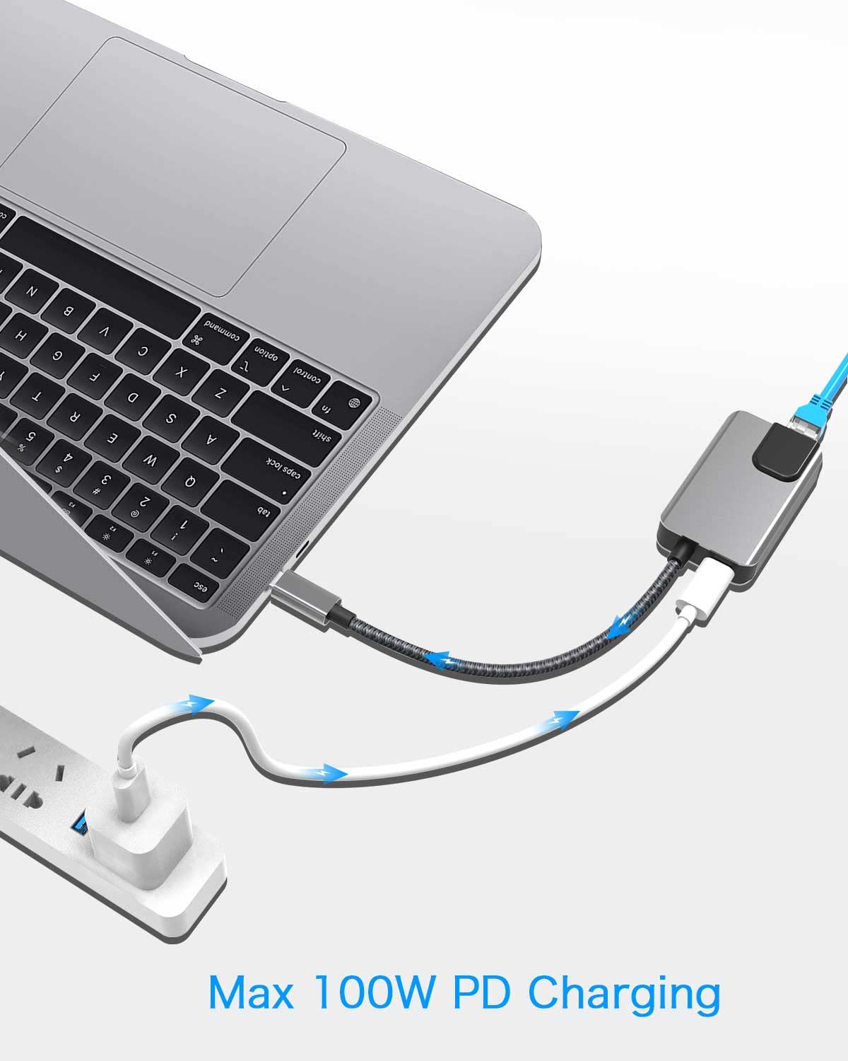 Adapter USB C Hub Ethernet HDMI, koncentrator 3 w 1 typu C z 4K HDMI, port Ethernet, porty PD 100 W do MacBook Pro 2020/2019, Macbook Air 2020, iPad Pro 2020, Surface Go, XPS i więcej