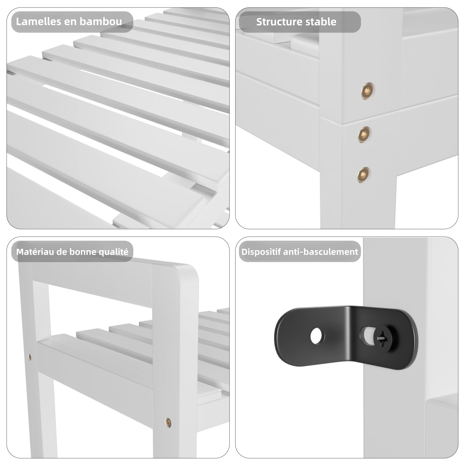 FOREHILL Meuble WC, Étagère de Salle de Bain, Étagère Toilette, en Bambou | Meuble machine à laver | Rangement à 3 niveaux | 63x26x163cm | Gain de place | Pour petits espaces | Montage facile