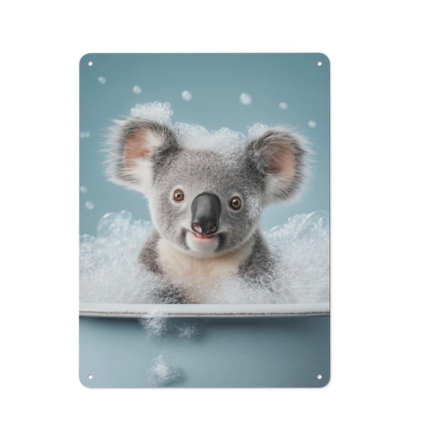 Junmoney Style-11 Koala In A Bubble Bath Creative Metal Wall Decor 40X30cm, Decorative Metal Sign For Office, Study, Studio Or Hallway