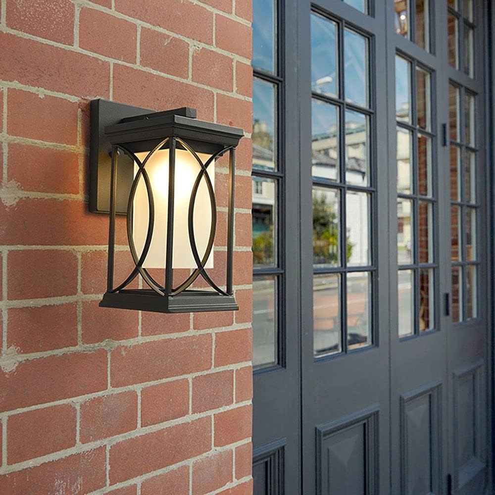 Applique Murale Moderne Étanche Ip54 - Lampe Murale Extérieure E27 Avec Couvercle En Verre Dépoli Pour Jardin De Villa, Cuisine Et Bureau (27 Cm)/Une Seule Couleur/35 cm