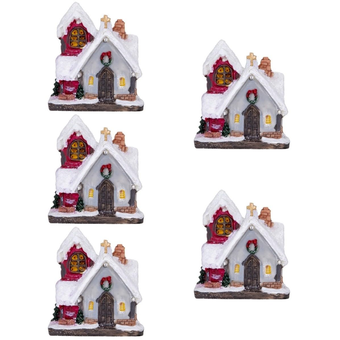 Didiseaon 5 Stück Weihnachtshausfigur mit Beleuchtung aus Kunstharz für