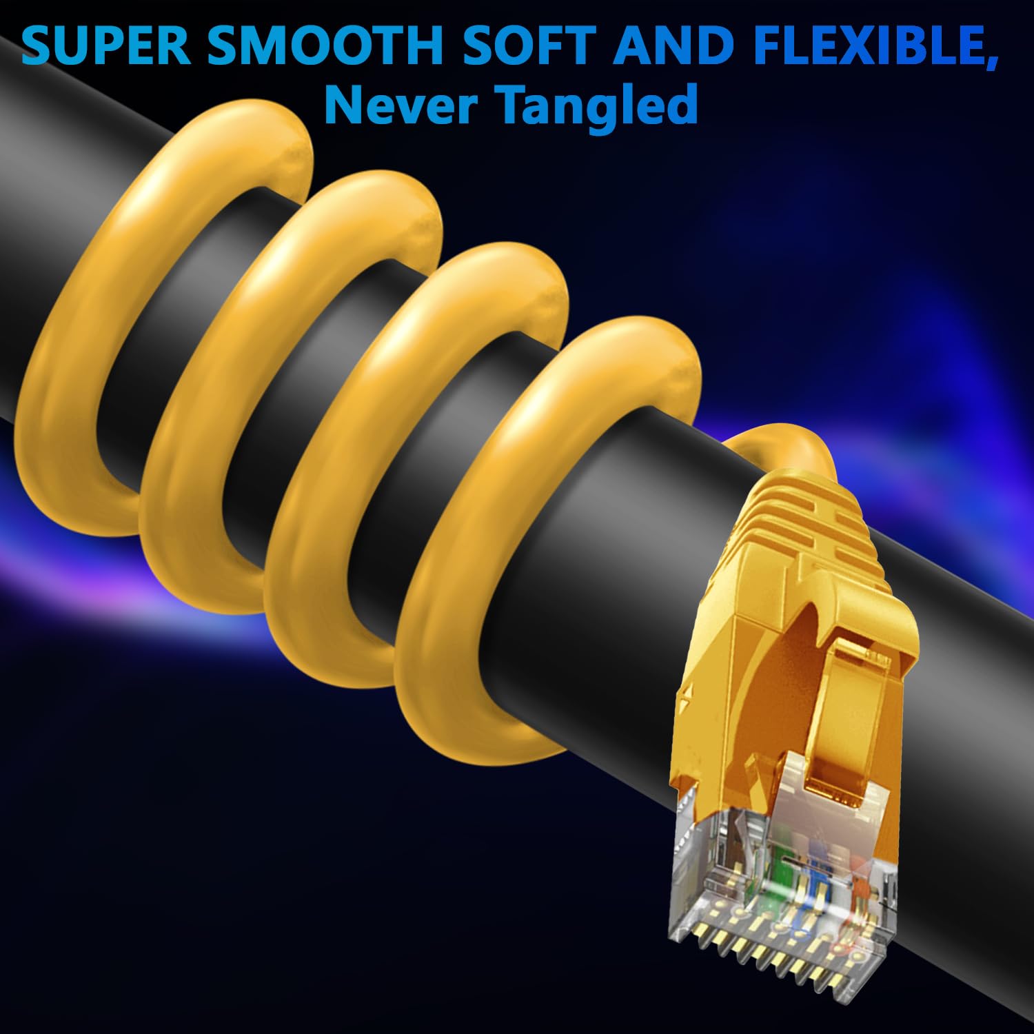 Adoreen Kabel Ethernet Cat 6 o długości 22,9 m, żółty, szybki kabel internetowy (6 kolorów do wyboru) obsługuje Cat6 Cat6 Cat6 Cat5 PoE Gigabit Cat 5, elastyczny długi kabel sieciowy RJ45 Patch Cord+