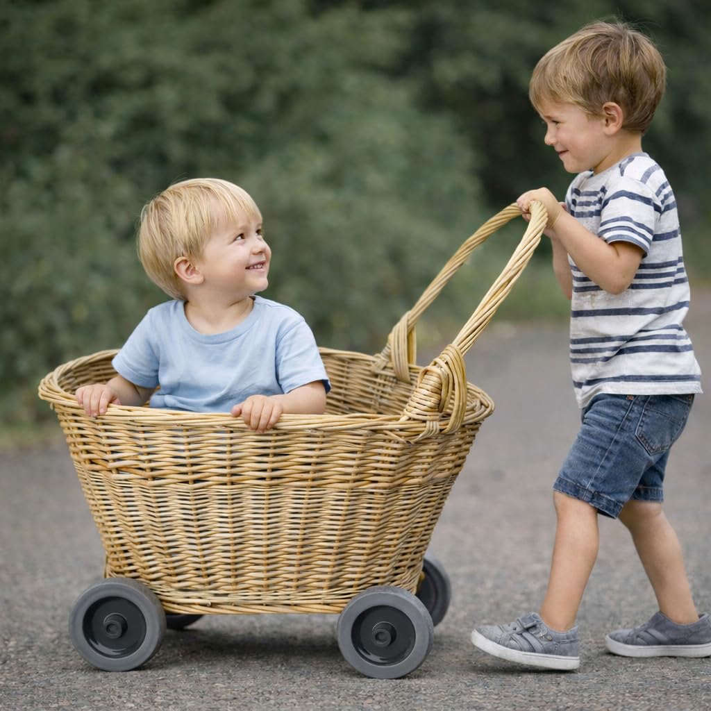 Carrito para Eventos de Mimbre Blanco Natural
