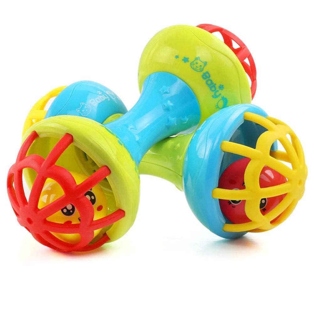 FunBlast Plastic Dumbbell Rattle Toy For Toddler, Soft Rattles Teether Toys For Babies Toy, New Born Baby Toy, Sound Toys For Kids, Toys For 2 3 4 5 Year Old Kids (Multicolor; Pack Of 1)