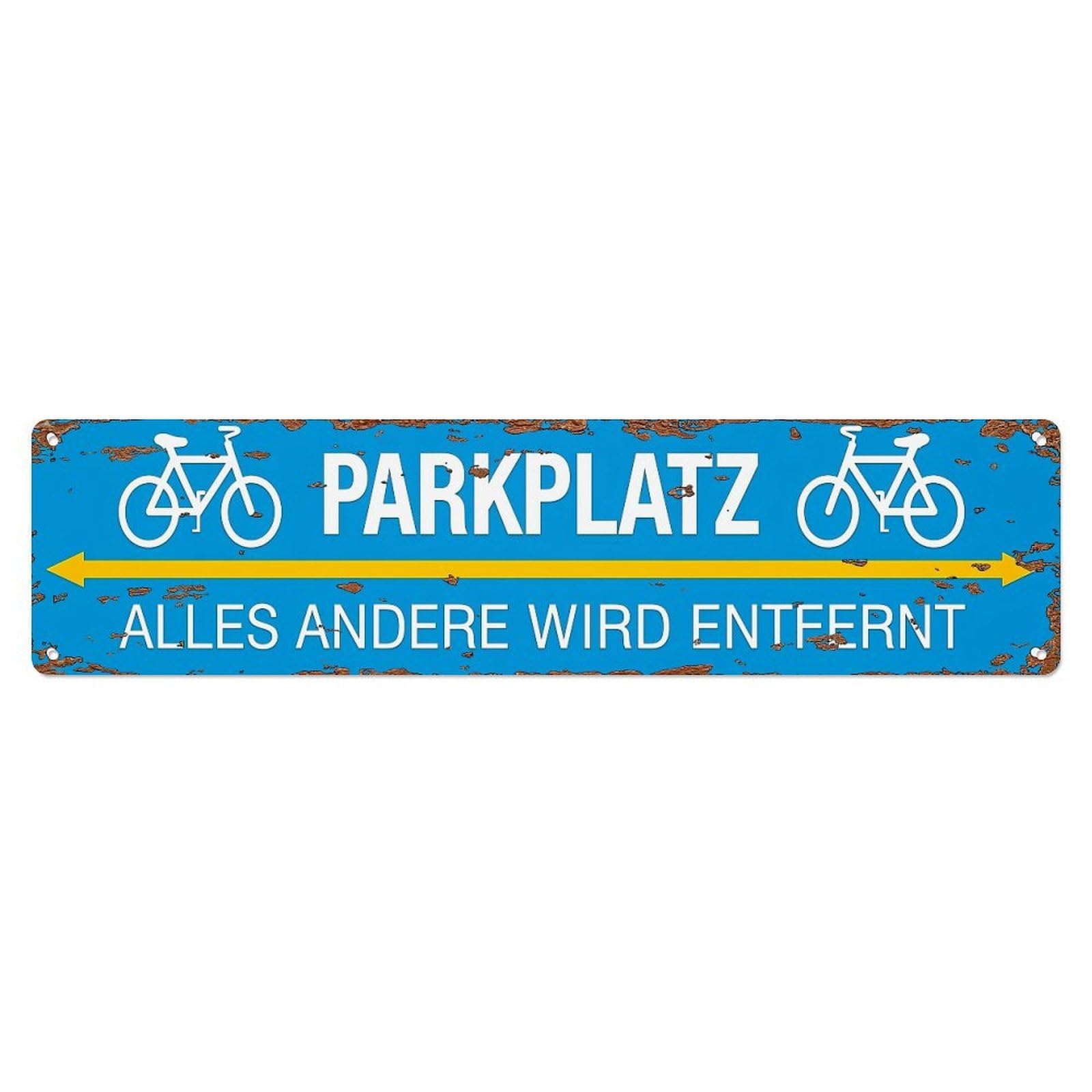 Jdyansheng Vintage Bicycle Parking Sign Blue Background Tin Sign Metal Poster Metal Signs For Home Man Cave Bar Cafe Kitchen Laundry Room Wall Decorations 4X16 Inches
