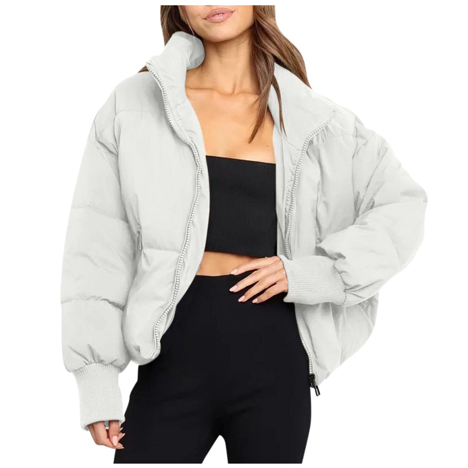 Piumino da donna, leggero, invernale, caldo, con chiusura lampo, per il tempo libero, traspirante, antivento, giacca trapuntata, giacca softshell, beige., XS